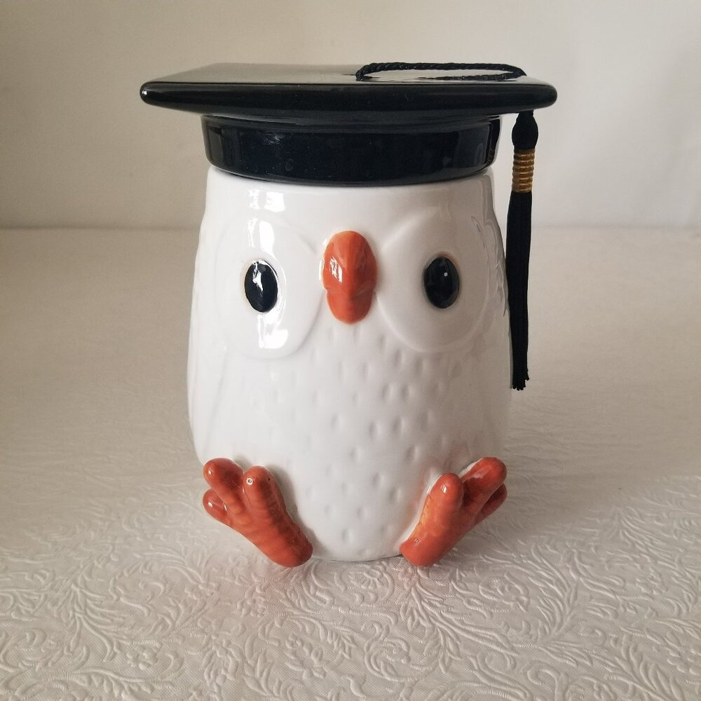 Arlington Designs Glazed Ceramic 6.5" Graduation Owl Cookie Jar Canister White